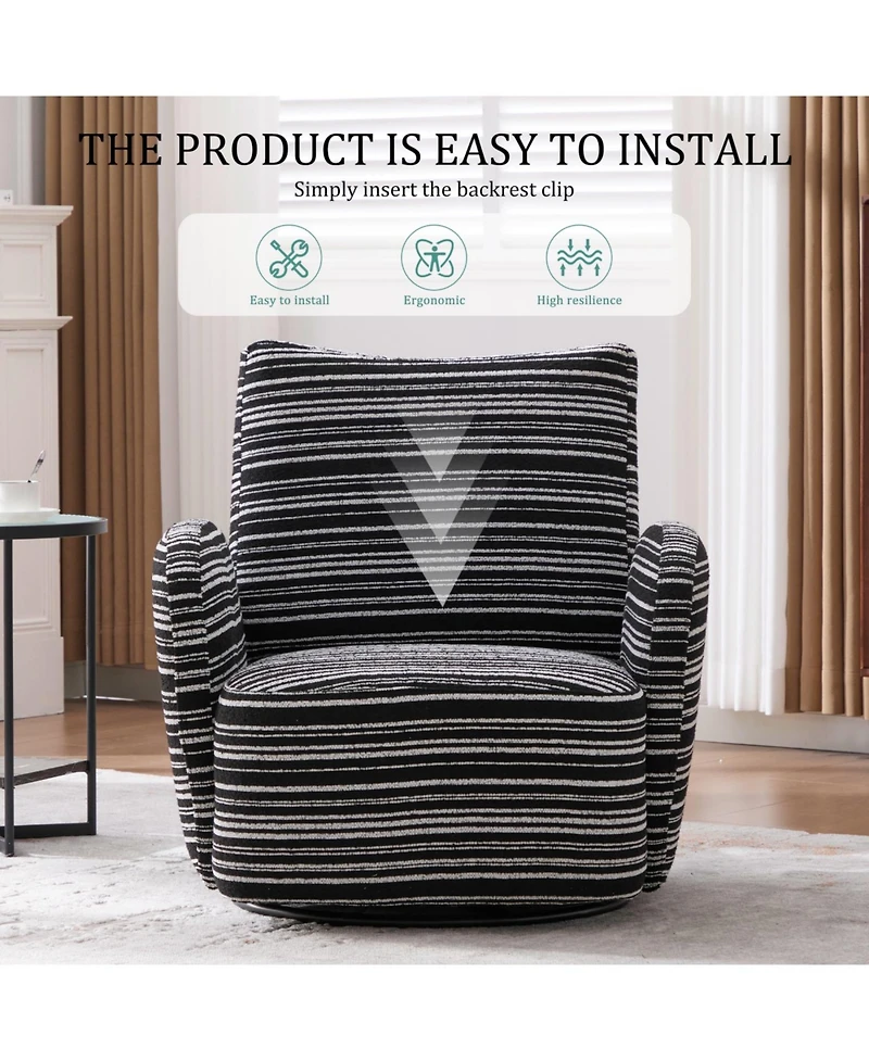 Streamdale Furniture Streamdale Modern Style Swivel Leisure Chair with Striped Armrest