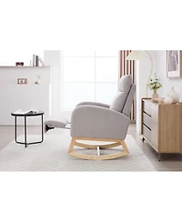 Streamdale Furniture Teddy Fabric Leisure Rocking Chair with Adjustable Footstool, Light Gray