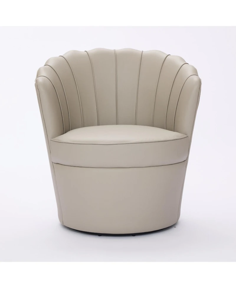 Streamdale Furniture Cream Petal Swivel Chair - 360 Spin, Genuine Leather Wing-Back Desk Chair