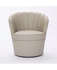 Streamdale Furniture Cream Petal Swivel Chair - 360 Spin, Genuine Leather Wing-Back Desk Chair