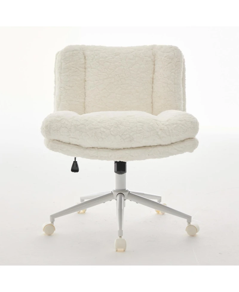 Streamdale Cream Artificial Rabbit Hair Office Chair with Metal Base