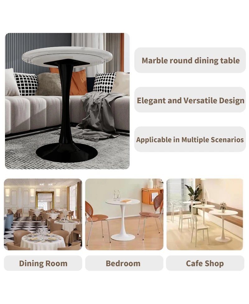 Streamdale 27.6" Black Mid-Century Modern Dining Table with White Marble Top