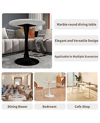 Streamdale 27.6" Black Mid-Century Modern Dining Table with White Marble Top