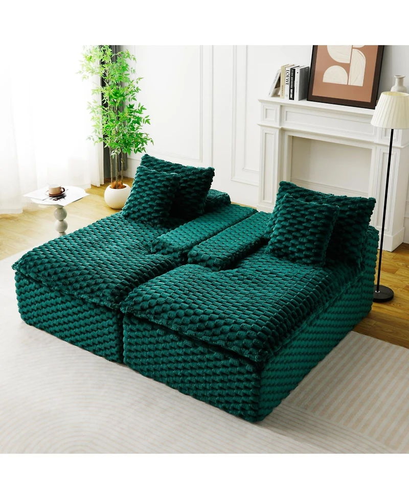 Streamdale Furniture Green Turtle Velvet Double Chaise Lounge Sofa