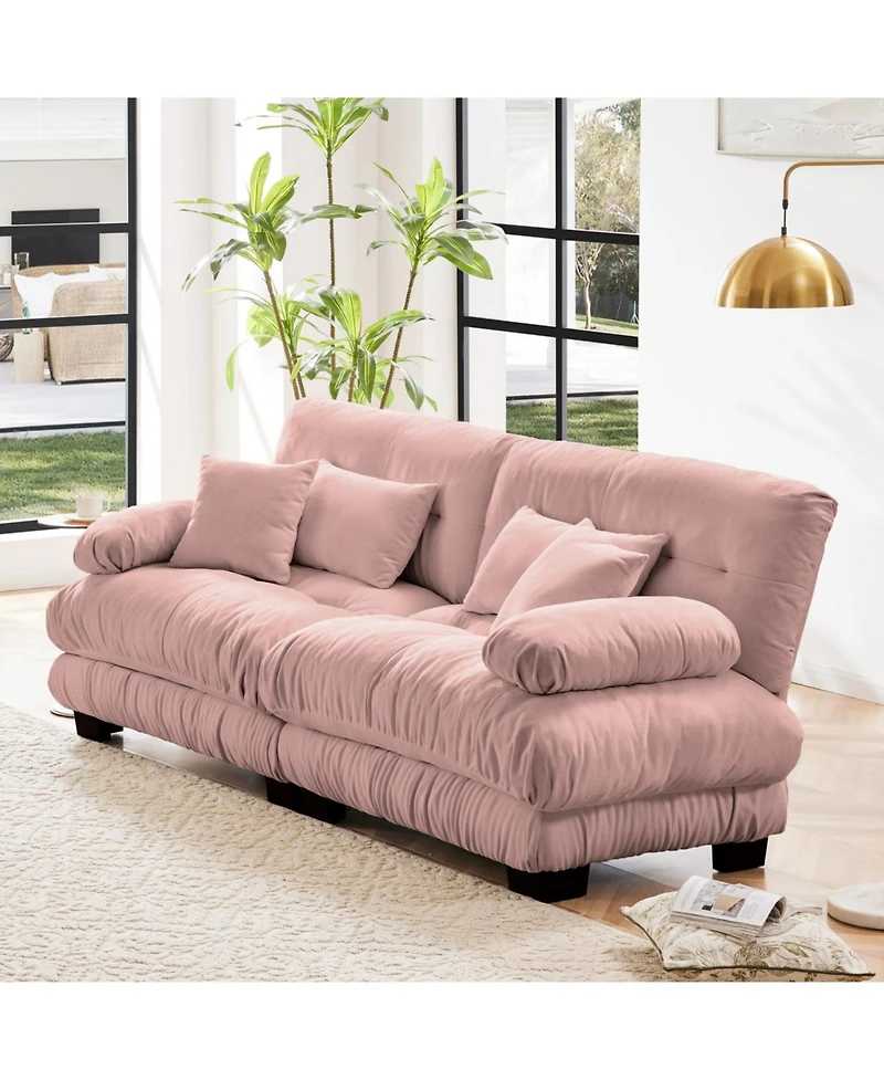 Streamdale Furniture Cloud Couch 2 Seater Sofa, Chenille Pink with 4 Pillows