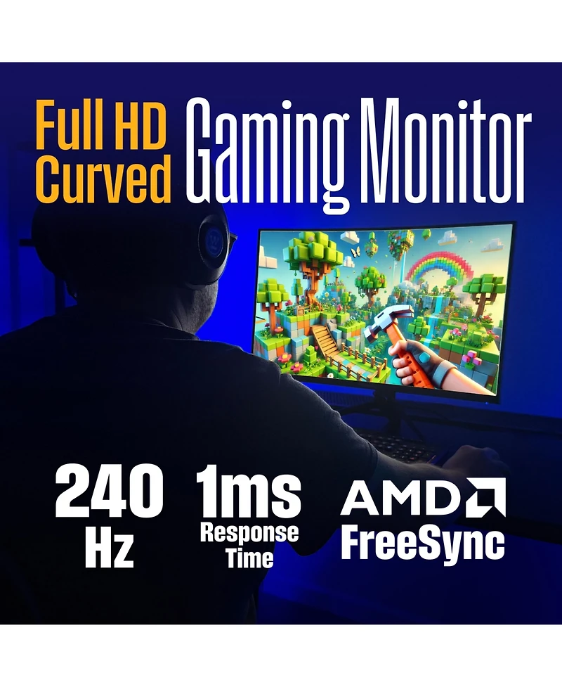 Westinghouse 32" Curved Full Hd Gaming Monitor, 165Hz, Amd FreeSync, Low Motion Blur, 1500R, 1080p, Dp & 2x Hdmi, Built-in Speakers