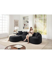 Streamdale Furniture Streamdale Compression L-Shape Sectional Sofa with Curved Chaise, Black Modular Chenille Couch