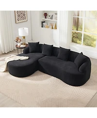 Streamdale Furniture Streamdale Compression L-Shape Sectional Sofa with Curved Chaise, Black Modular Chenille Couch