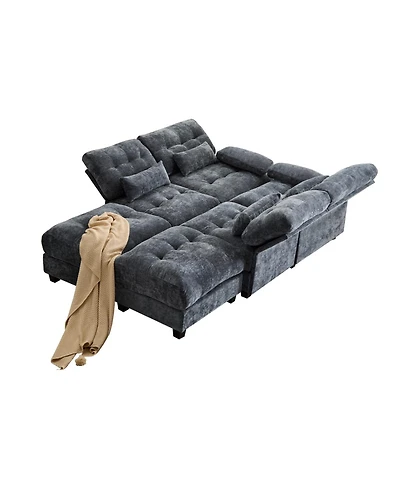 Streamdale Furniture Streamdale 4-Seater Sofa with 2 Ottomans, Adjustable Backrest, 350lb/Seat, Chenille