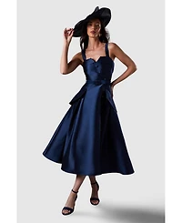 Coast Women's Tan Twill Belted Volume Midi Dress