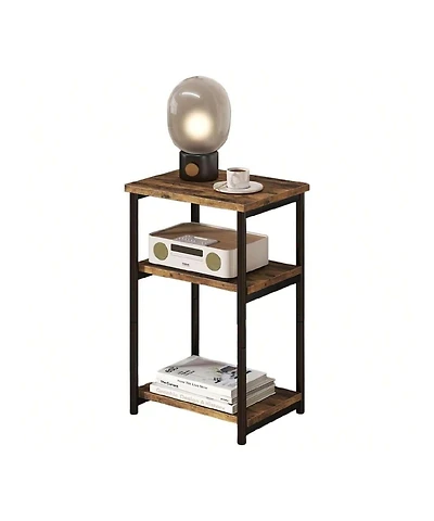 gaomon 3-Tier Side Table with Storage Tall End Table with Metal Frame Small Multifunctional Nightstand for Living Room