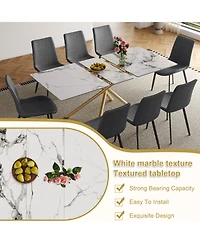 Streamdale Furniture Modern Expandable Dining Table with Retractable Leaf, Stone Top & X-Base, 4 Chairs