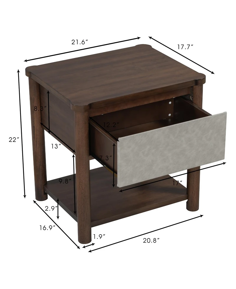 Streamdale Furniture Wood Nightstand, Modern Bedside Table with Drawer (Set of 2