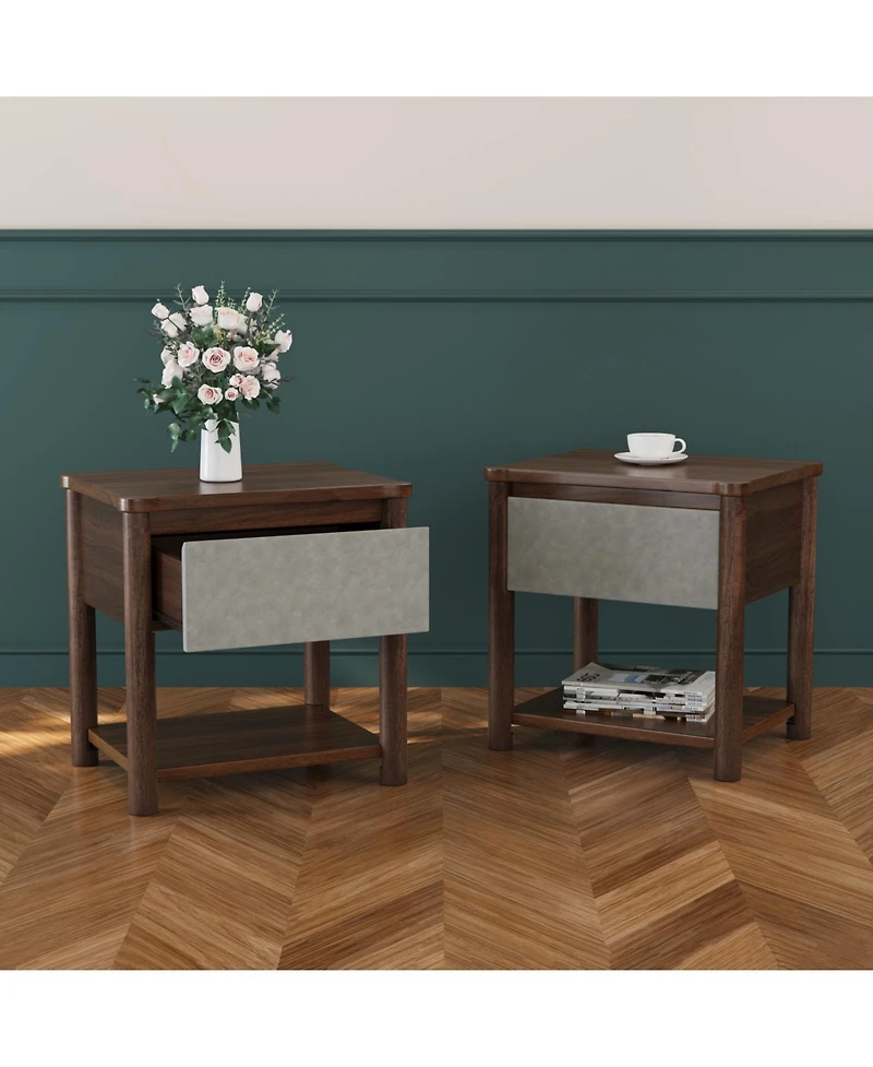 Streamdale Furniture Wood Nightstand, Modern Bedside Table with Drawer (Set of 2