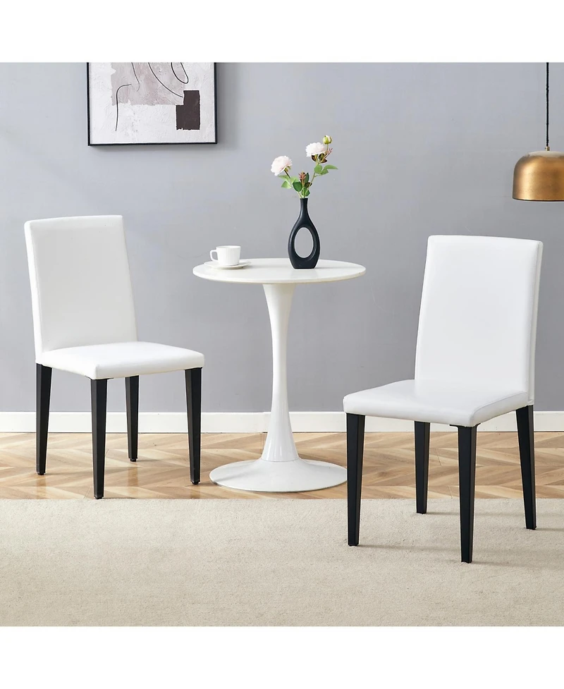 Streamdale Furniture Set of 2 White Pu Dining Chairs with Black Metal Legs