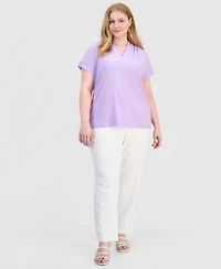 Kasper Plus Short-Sleeve V-Neck Knit Top