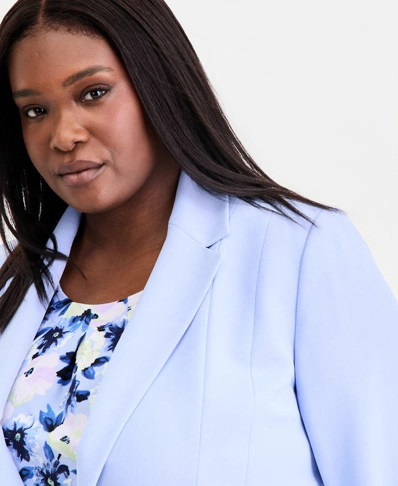 Plus Seamed Crepe One-Button Blazer