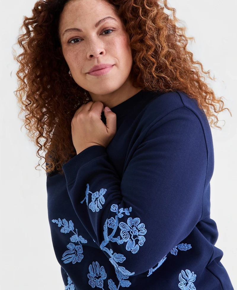 Style & Co Plus Floral Embroidered Sweatshirt, Macy's Exclusive