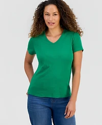 Style & Co Women's Cotton Short Sleeve V-Neck Top, Exclusively at Macy's