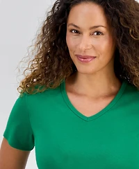 Style & Co Women's Cotton Short Sleeve V-Neck Top, Exclusively at Macy's