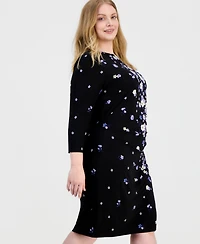 Kasper Plus Floral Print 3/4-Sleeve Sheath Dress