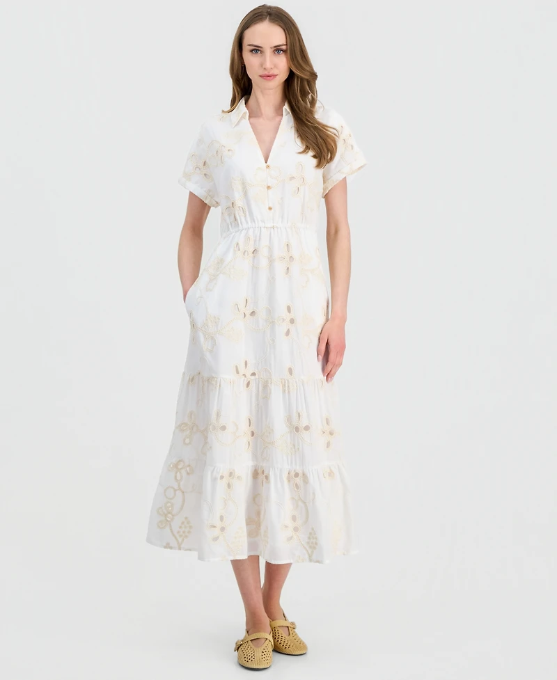 Sam Edelman Women's Embroidered Short-Sleeve Midi Dress