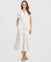 Sam Edelman Women's Embroidered Short-Sleeve Midi Dress