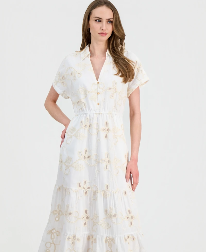 Sam Edelman Women's Embroidered Short-Sleeve Midi Dress