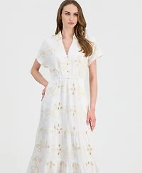 Sam Edelman Women's Embroidered Short-Sleeve Midi Dress