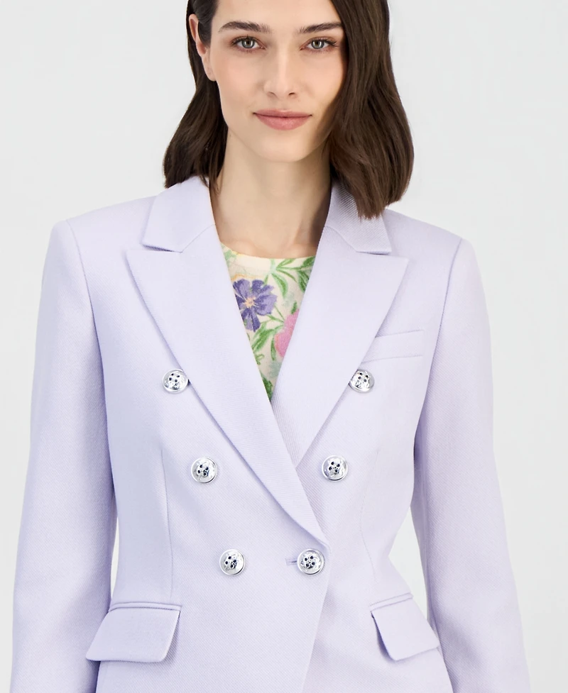 Tahari Asl Women's Twill Peak-Lapel Faux-Double Breasted Blazer