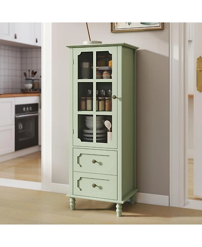 Streamdale Furniture Minimalist Mint Green Buffet Cabinet with Glass Doors & Double Drawer