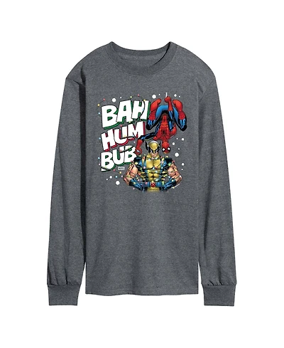 Airwaves Men's Marvel Bah Hum Bub Wolverine and Spider-Man Graphic Long-Sleeve T-Shirt