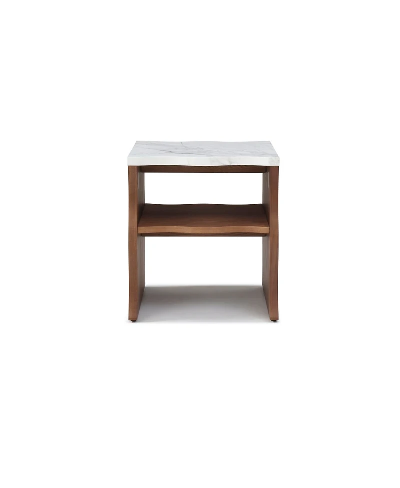 Streamdale FurnitureWhisper of Waves Modern End Table w/ Storage Shelf, Faux Marble Top, Walnut Brown