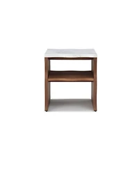 Streamdale FurnitureWhisper of Waves Modern End Table w/ Storage Shelf, Faux Marble Top, Walnut Brown