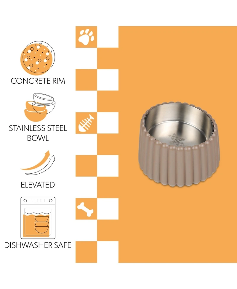 The Licker Store Ripple Ridge Small/Medium Slanted Concrete and Stainless Steel Bowl 16oz (2 Cups) Pet Feeder
