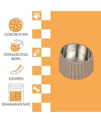 The Licker Store Ripple Ridge Small/Medium Slanted Concrete and Stainless Steel Bowl 16oz (2 Cups) Pet Feeder