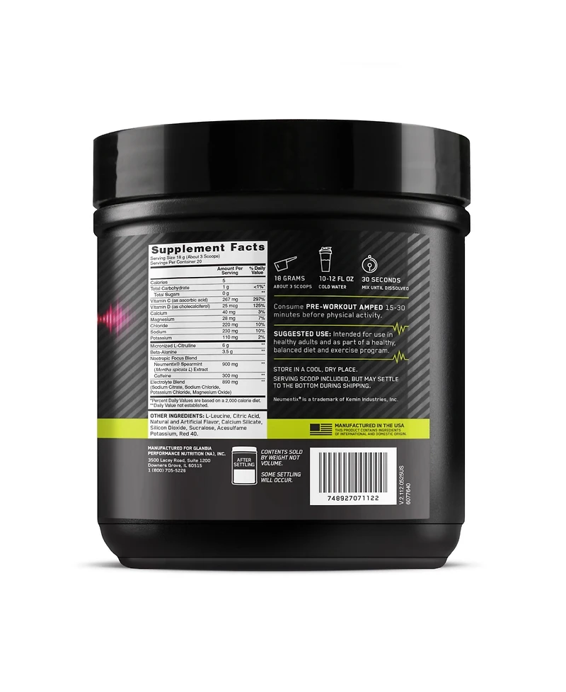 Optimum Nutrition, Pre-Workout Amped Powder, Berry Fusion, High Stim, Sugar-Free, Caffeine, 20 Servings