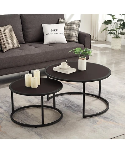 Streamdale Furniture Modern Faux Leather Nesting Coffee Table Set of 2