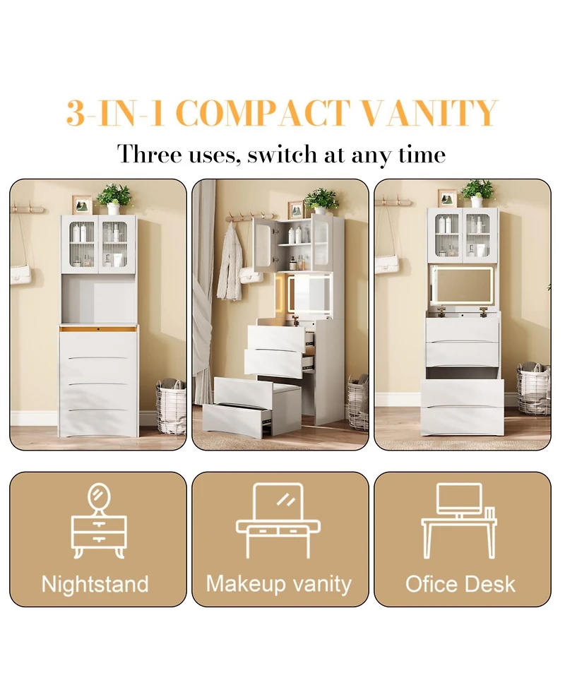 Streamdale Furniture 3-in-1 Vanity Table with Led Mirror and Storage Stool