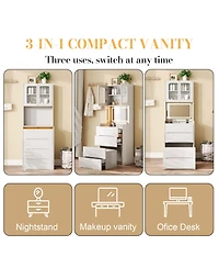 Streamdale Furniture 3-in-1 Vanity Table with Led Mirror and Storage Stool
