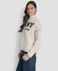 Dkny Jeans Women's Intarsia Logo Turtleneck Sweater