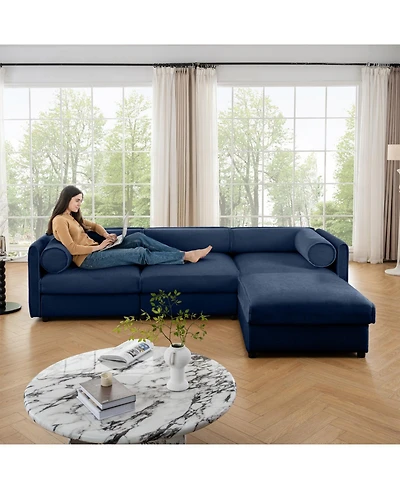 Streamdale Furniture Elegant Blue Chenille L-Shaped Sofa with Storage and Ottoman