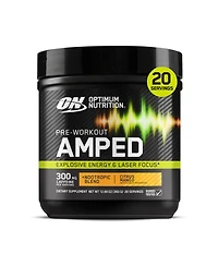 Optimum Nutrition, Pre-Workout Amped Powder, Citrus Mango, High Stim, Sugar-Free, Caffeine, 20 Servings