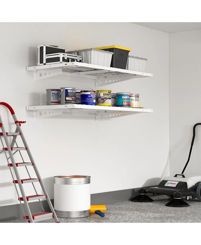 Fleximounts BR24-e 24 Deep × 48 Wide Heavy-Duty Wall Shelf with Brackets (White) 2-Pack