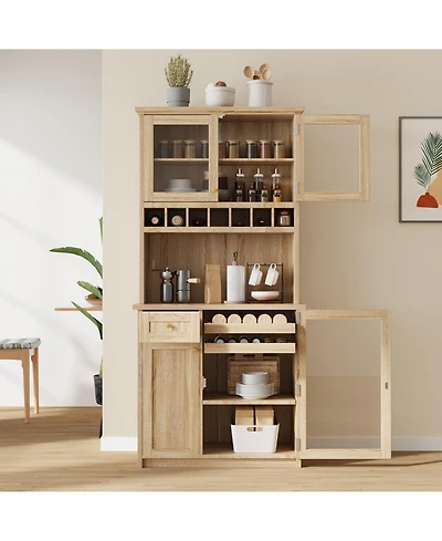 Streamdale Furniture Farmhouse Buffet with Hutch - Kitchen Pantry Storage Cabinet with Wine Rack