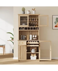 Streamdale Furniture Farmhouse Buffet with Hutch - Kitchen Pantry Storage Cabinet with Wine Rack