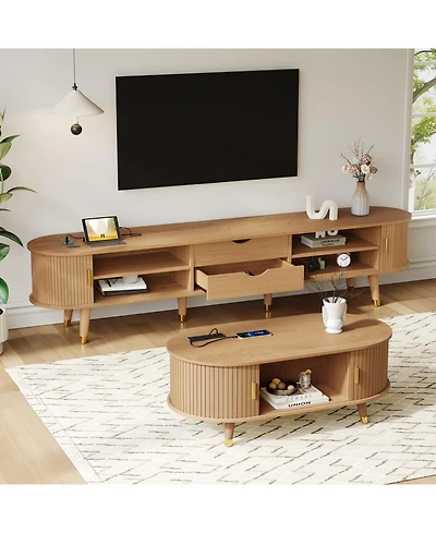 Streamdale Furniture Wooden Farmhouse Tv Stand & Coffee Table Set with Charging Station