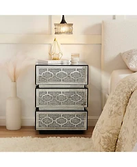 Streamdale Furniture Mirrored Bedside Nightstand with 3 Drawers, Silver Accent End Table