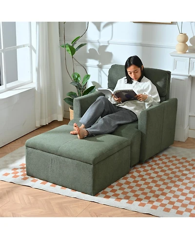 Streamdale Furniture Oversized Dark Green Accent Armchair with Storage Ottoman