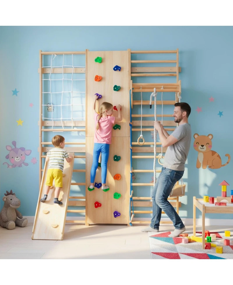 Streamdale Furniture All-in-One 10-in-1 Indoor Climbing Set with Rock Wall, Swings, Rings, Ladders